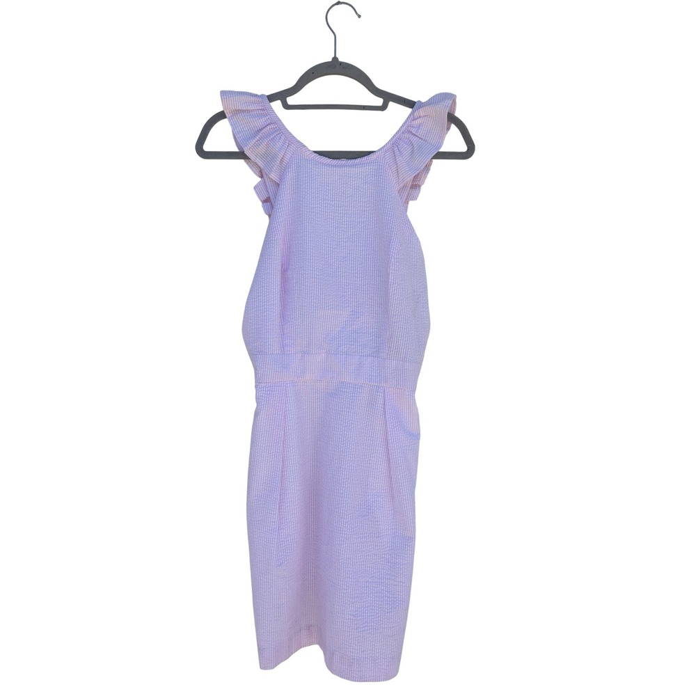 Lauren James Seersucker Ruffle Strap Dress Pink White Striped‎ Womens
